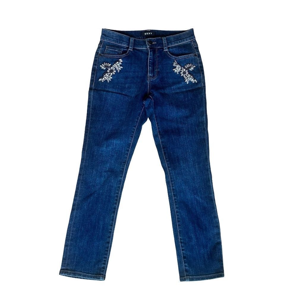 DKNY Straight Leg Stretch Jeans - Crystals-Bling @ Pockets Size 2 (26”)
